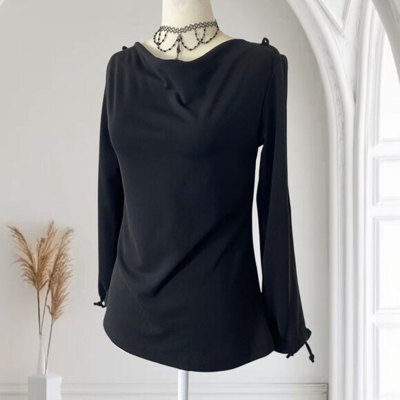 Whimsygoth Black Open Arm Cutout Vintage Cowl Neck Blouse Top Paper Tag Size S - Picture 1 of 9